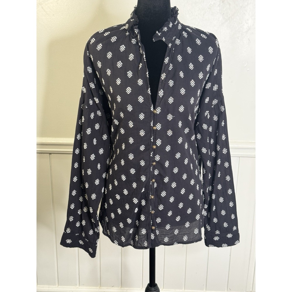 Anthropologie Pilcro Blouse XL Black Boho Cottagecore Prairie Top Romantic Folk - Picture 7 of 12